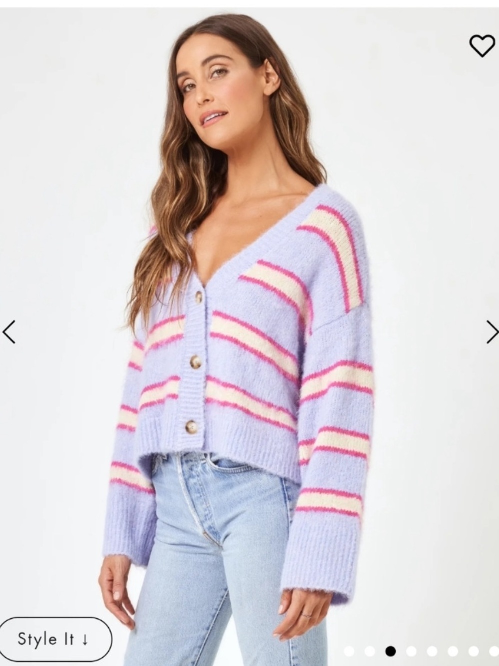 l*space Montauk Lavender Striped V-Neck Button Cardigan Swim Cover Up Sold Out - Picture 3 of 10
